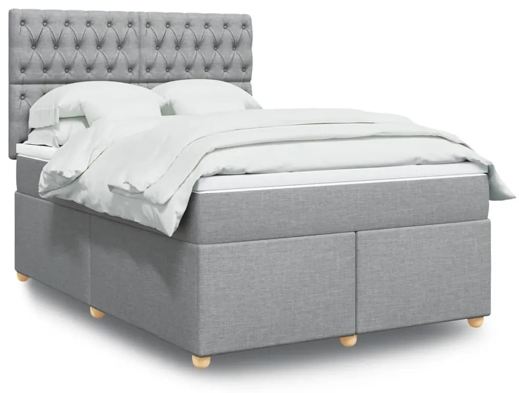 vidaXL Κρεβάτι Boxspring με Στρώμα Ανοιχτό Γκρι 140x200 εκ. Υφασμάτινο