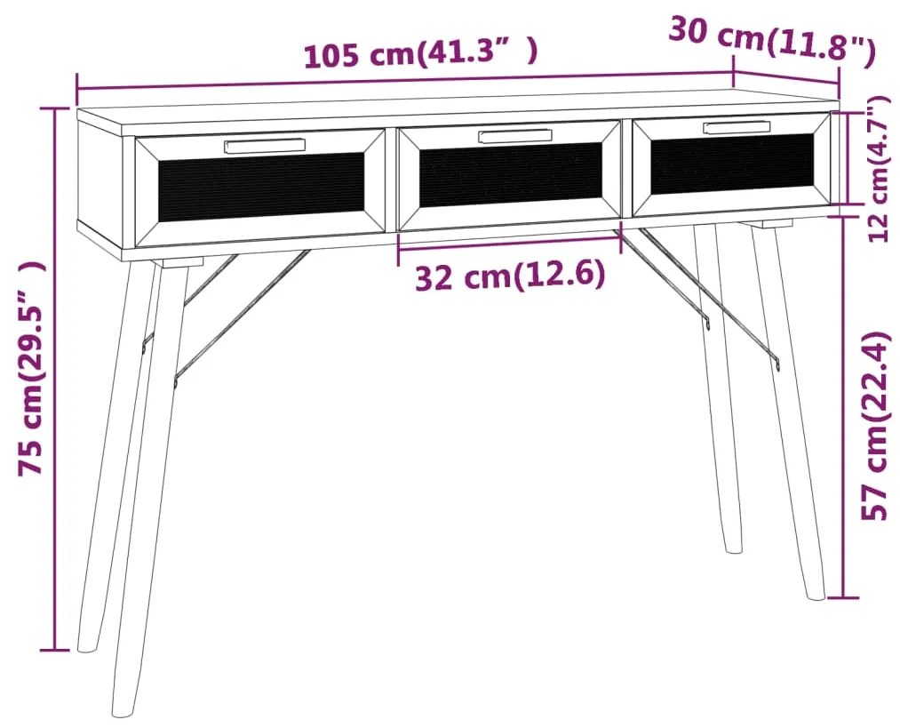 Τραπέζι Κονσόλα Λευκό 105x30x75 εκ. Μασίφ Πεύκο &amp; Φυσικό Ρατάν - Λευκό