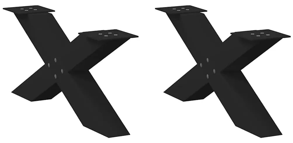 Πόδια Τραπεζιού Σαλονιού σε Σχήμα Χ, 2 τεμ. Μαύρο, Ατσάλι 70x(30-31) εκ.