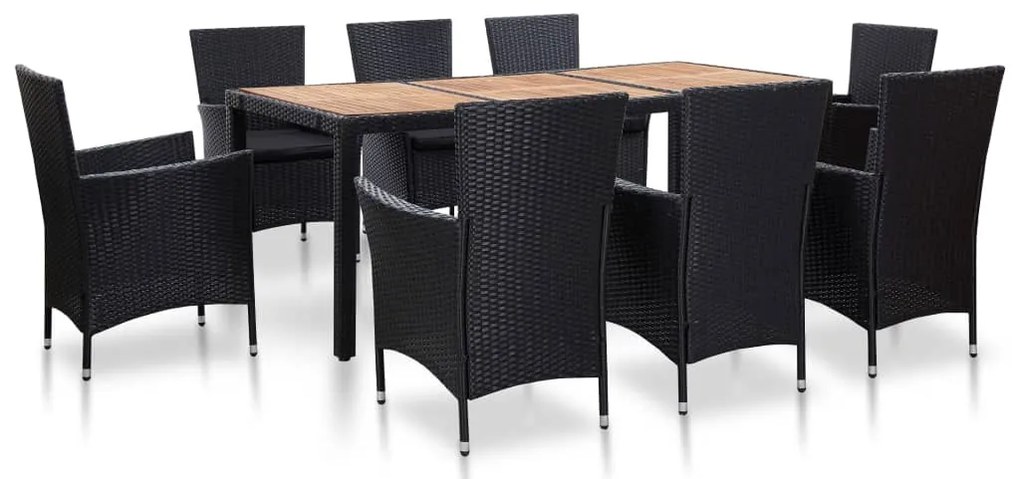 vidaXL Σετ Τραπεζαρίας Εξ. Χώρου 9 τεμ. Μαύρο Συνθ. Ρατάν με Μαξιλάρια