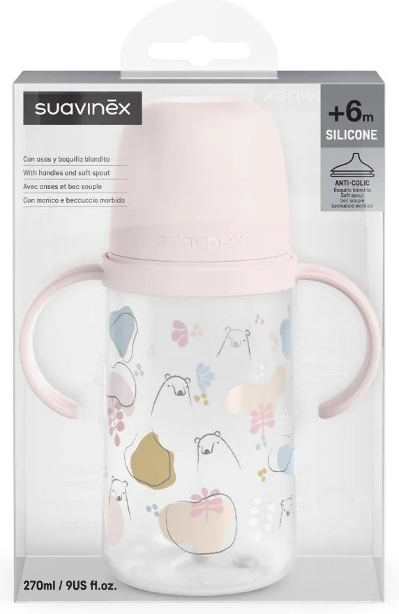 Suavinex Μπουκάλι Εκπαιδευτικό με λαβές 270ml +6μ BEAR Pink