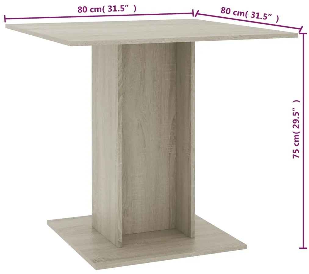 vidaXL Τραπεζαρία Sonoma Δρυς 80 x 80 x 75 εκ. από Μοριοσανίδα