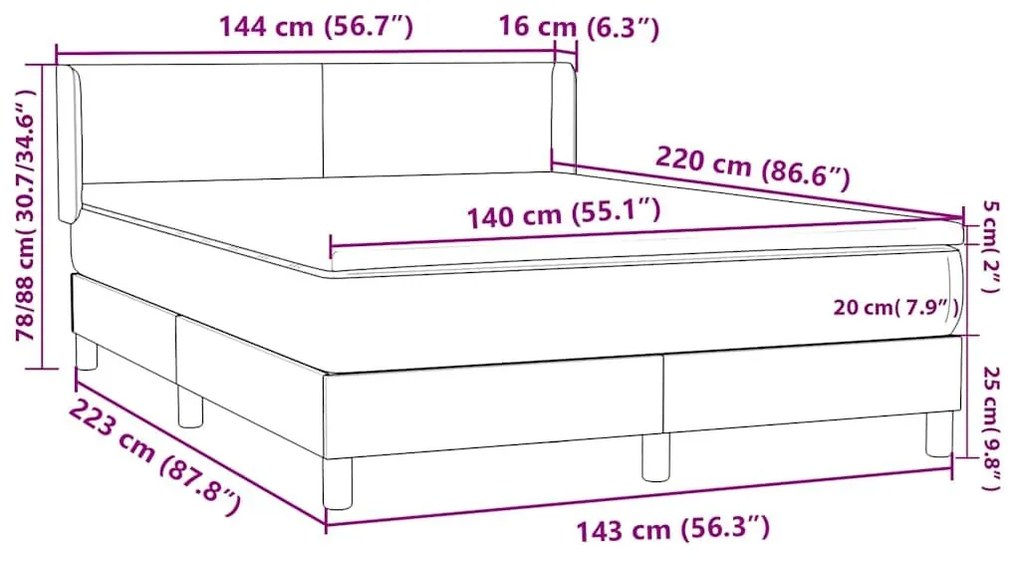 Box Spring Κρεβάτι με στρώμα Σκούρο γκρι 140x220 cm Βελούδινο - Γκρι