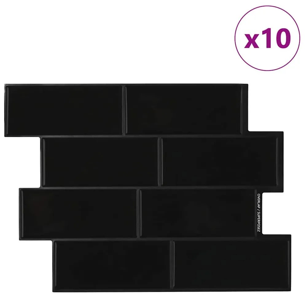 vidaXL Πλακάκι Subway 10 pcs Μαύρο 29 x 21 εκ Πολυουρεθάνη και PET