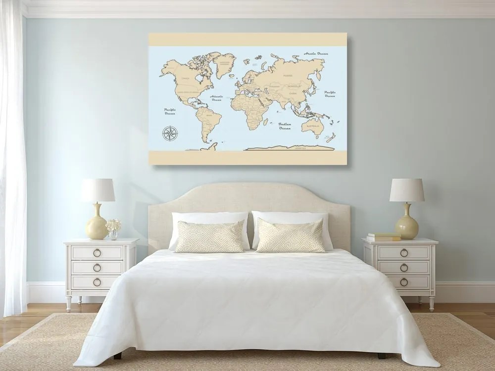Εικόνα παγκόσμιου χάρτη με μπεζ περίγραμμα - 120x80