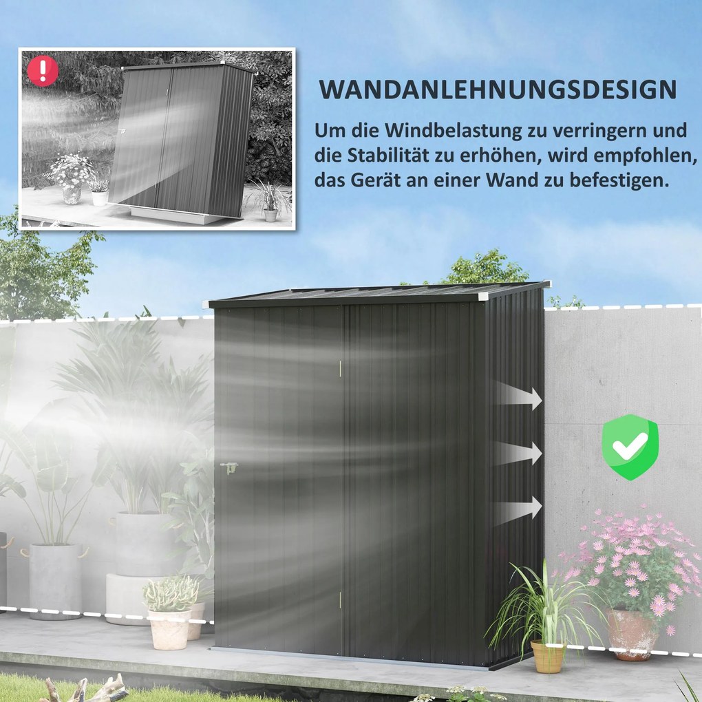 Outsunny Αποθήκη Κήπου, Αποθήκη Εργαλείων, Κλειδούμενη Πόρτα, Ανθεκτική στις Καιρικές Συνθήκες, Περιλαμβάνει Ράφια, 161,5 x 94,5 x 196 εκ., Μαύρο