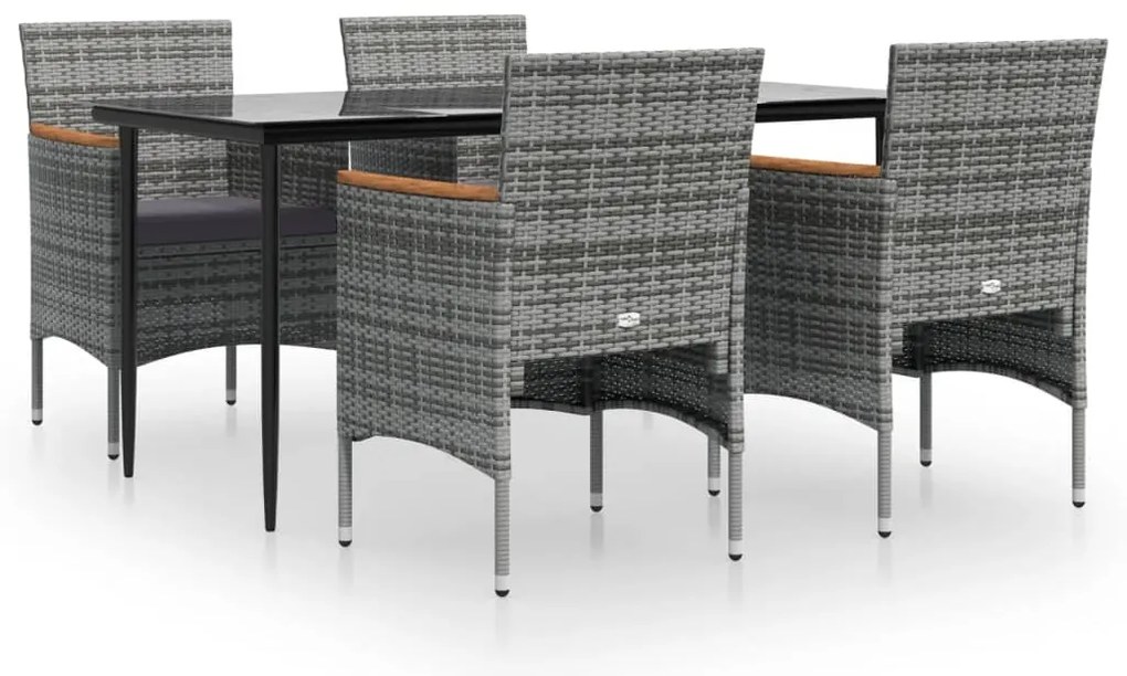 vidaXL Σετ Τραπεζαρίας Κήπου 5 Τεμαχίων Γκρι / Μαύρο με Μαξιλάρια