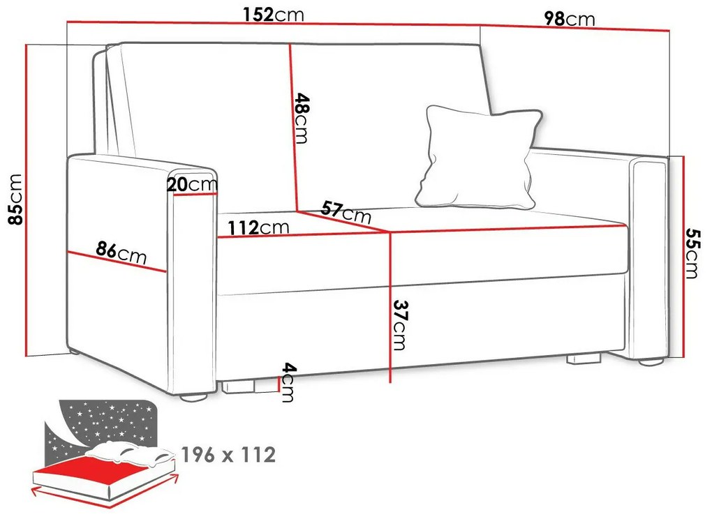 Καναπές κρεβάτι Columbus 181, Αριθμός θέσεων: 2, Αποθηκευτικός χώρος, 85x152x98cm, 60 kg, Πόδια: Ξύλο | Epipla1.gr