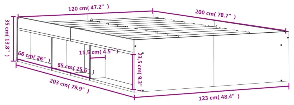 Πλαίσιο Κρεβατιού Γκρι Σκυροδέματος 120x200 εκ. - Γκρι