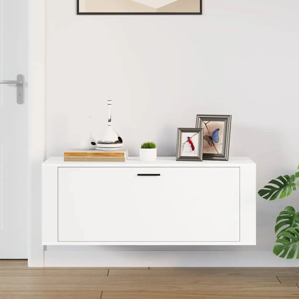 vidaXL Παπουτσοθήκη Επιτοίχια Λευκή 100x35x38 εκ. Επεξεργασμένο Ξύλο