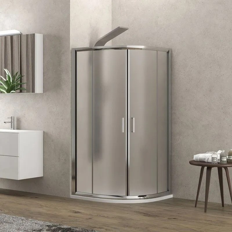 Karag New Flora 200 Καμπίνα Ντουζιέρας Ημικυκλική με fabric κρύσταλλο & Συρόμενη Πόρτα 90x90x180cm Χρωμέ