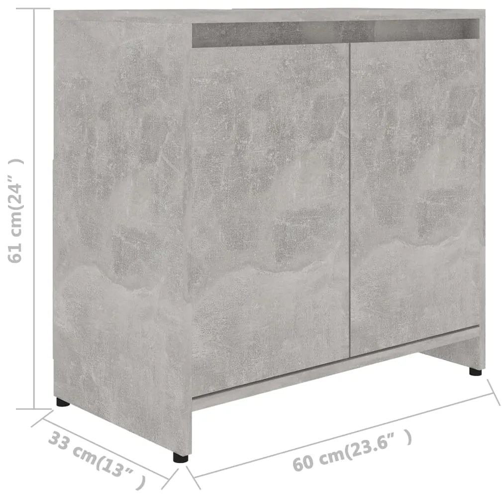 Ντουλάπι Νιπτήρα Γκρι του Σκυροδέματος 60x33x61 εκ. Επεξ. Ξύλο 802646