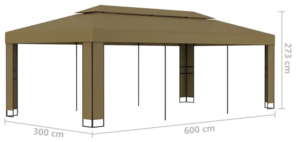 vidaXL Κιόσκι με Διπλή Οροφή Taupe 3 x 6 μ. 180 γρ/μ²