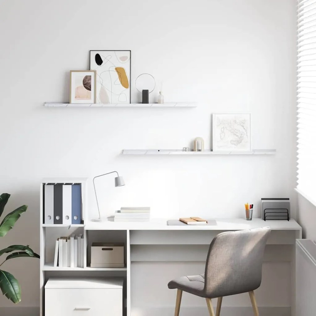 vidaXL Ράφι Τοίχου με ράφι 2 pcs Λευκό Μάρμαρο 115 x 9 x 3 cm