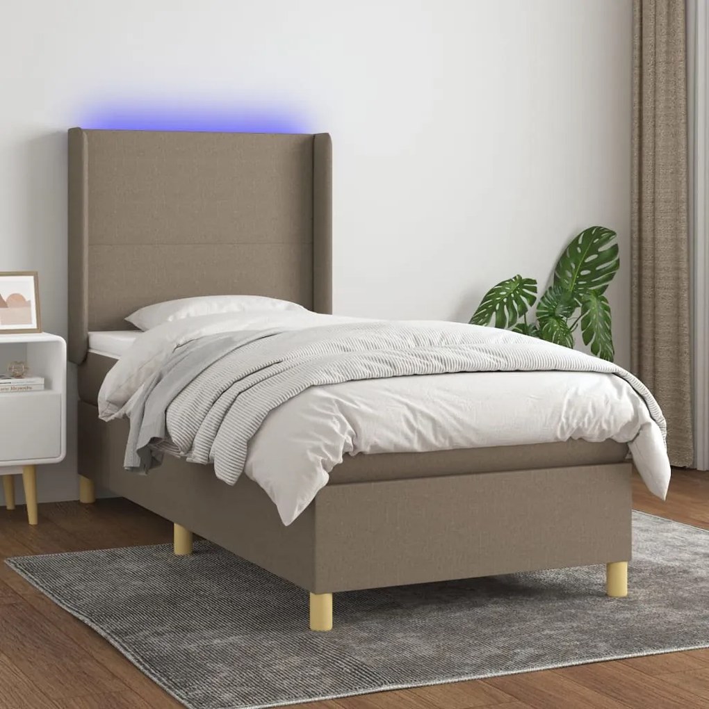 Κρεβάτι Boxspring με Στρώμα &amp; LED Taupe 100x200 εκ. Υφασμάτινο