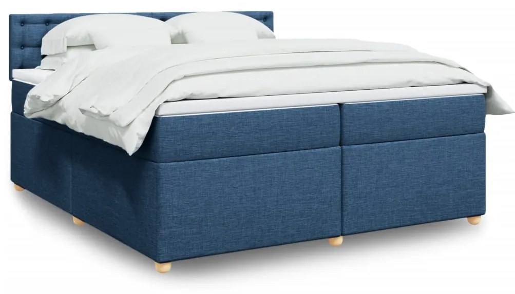 vidaXL Κρεβάτι Boxspring με Στρώμα Μπλε 200x200 εκ. Υφασμάτινο