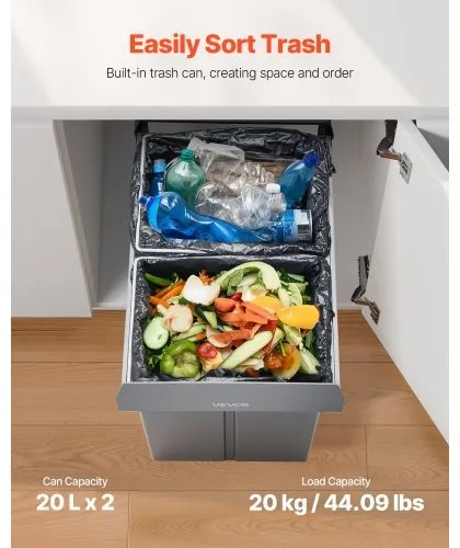 VEVOR Double 20Lx2 Pullout Waste Container Under Cabinet Kitchen Bin Trash Can