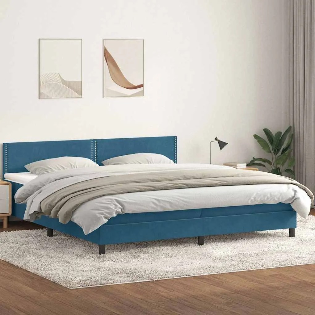 Box Spring κρεβάτι με στρώμα σκούρο μπλε 200x220 cm Βελούδινο - Μπλε