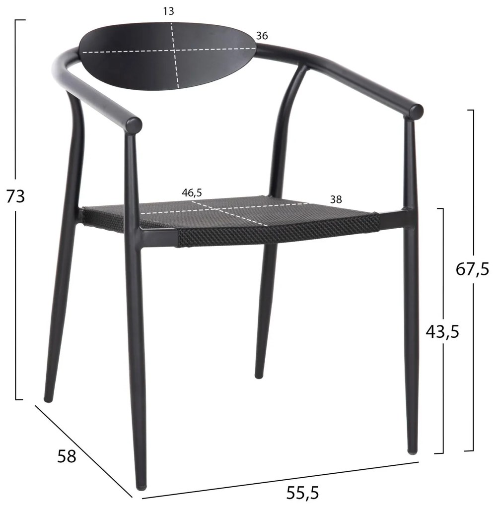 Καρέκλα - Πολυθρόνα SERLY C6052.02 Μαύρη Αλουμινίου με Μαύρο Textiline 56x61x74,5Yεκ 56x61x74.5 εκ.