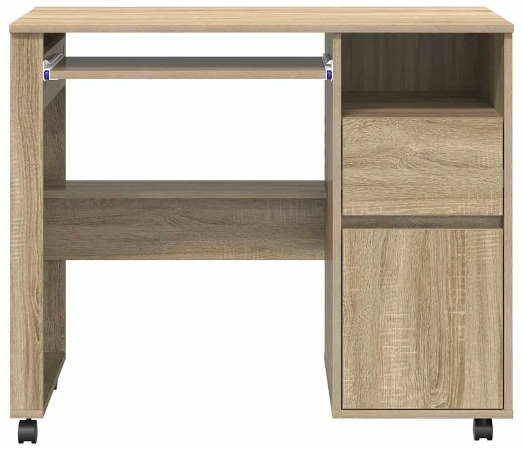 vidaXL Γραφείο με Ρόδες με συρτάρι Sonoma Δρυς 91 x 50 x 77 εκ.