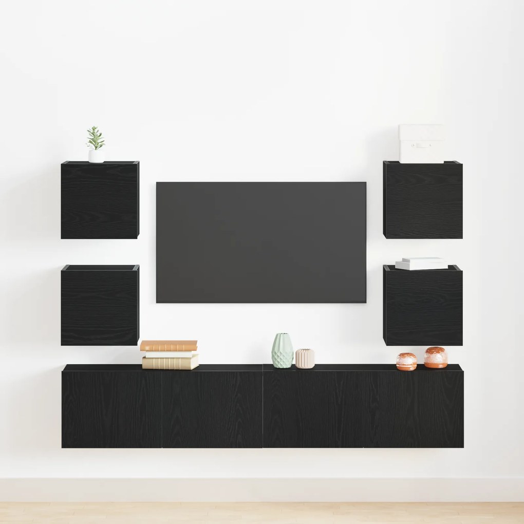 vidaXL Ντουλάπι TV 6 pcs Μαύρο 160 x 30 x 30 εκ. Επεξεργασμένο ξύλο