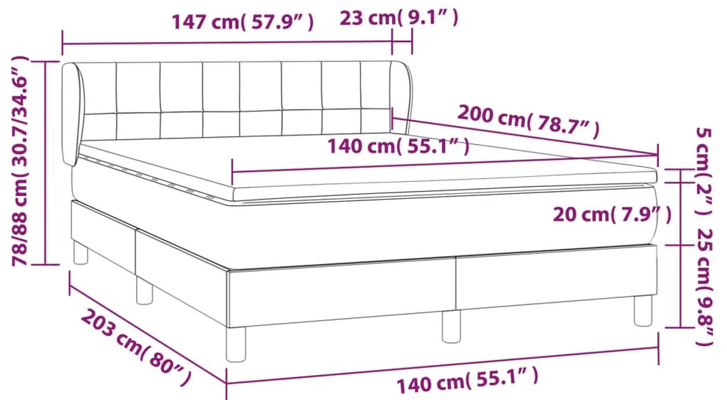 vidaXL Κρεβάτι Boxspring με Στρώμα Σκούρο Μπλε 140x200 εκ. Βελούδινο