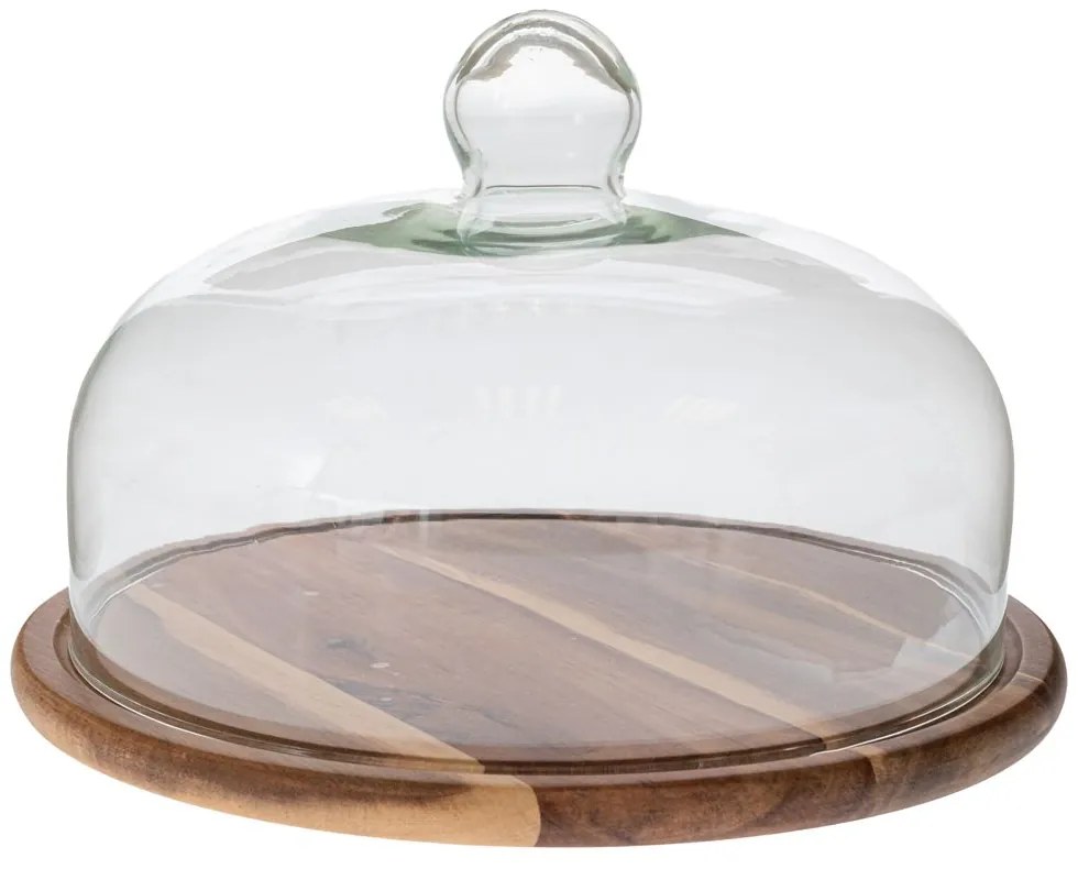 Δίσκος Σερβιρίσματος Ξύλινος Με Γυάλινο Καπάκι Natural-Διάφανο 29x21εκ. iliadis 91912