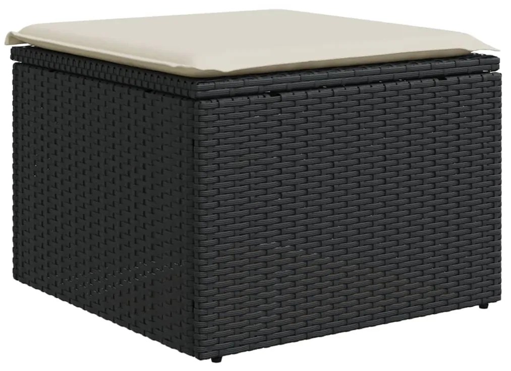 vidaXL Υποπόδιο Κήπου Μαύρο 55x55x37 εκ. Συνθετικό Ρατάν με Μαξιλάρι