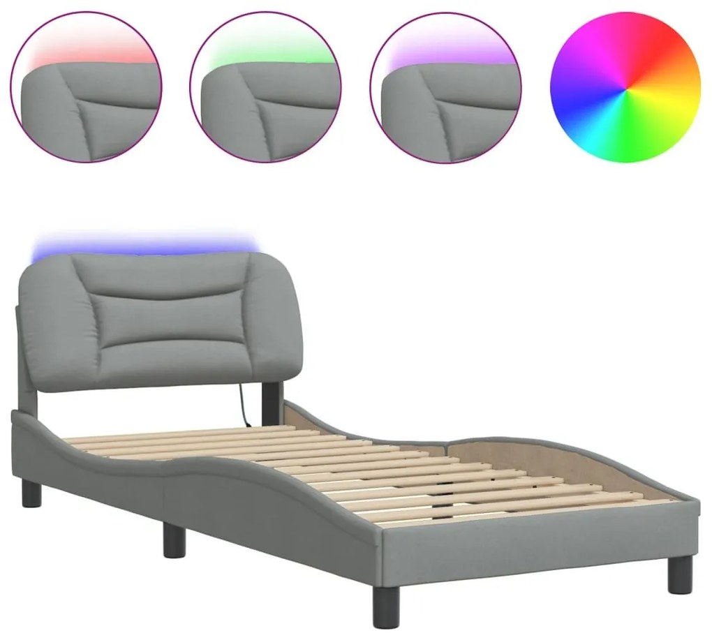Πλαίσιο Κρεβατιού με LED Ανοιχτό Γκρι 80x200 εκ. Υφασμάτινο - Γκρι