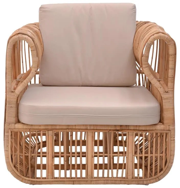 Καρέκλα - Πολυθρόνα Fajole rattan pe σε φυσική απόχρωση με μπεζ μαξιλάρι 86x86x66 εκ. 83x92x82 εκ.