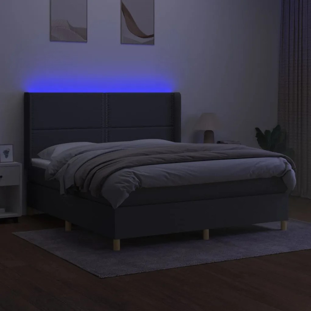 ΚΡΕΒΑΤΙ BOXSPRING ΜΕ ΣΤΡΩΜΑ &amp; LED ΣΚ.ΓΚΡΙ 160X200 ΕΚ ΥΦΑΣΜΑΤΙΝΟ 3138806