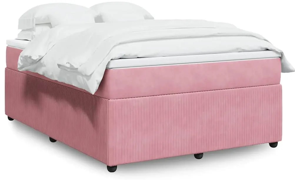 vidaXL Κρεβάτι Boxspring με Στρώμα Ροζ 140x190 εκ. Βελούδινο