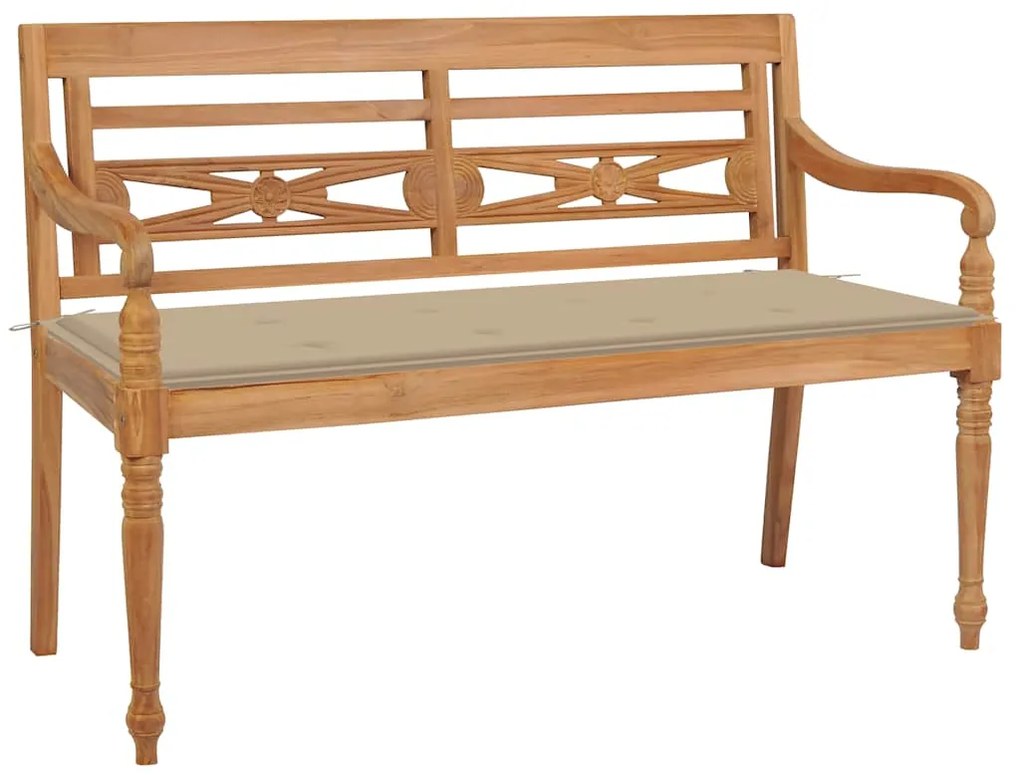 vidaXL Παγκάκι Κήπου Batavia 120 εκ. από Ξύλο Teak με Μπεζ Μαξιλάρι