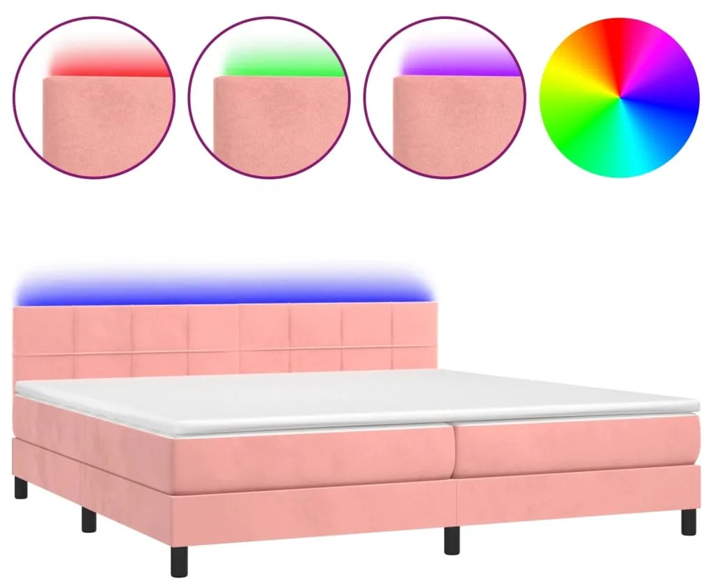 ΚΡΕΒΑΤΙ BOXSPRING ΜΕ ΣΤΡΩΜΑ &amp; LED ΡΟΖ 200X200 ΕΚ. ΒΕΛΟΥΔΙΝΟ 3134428