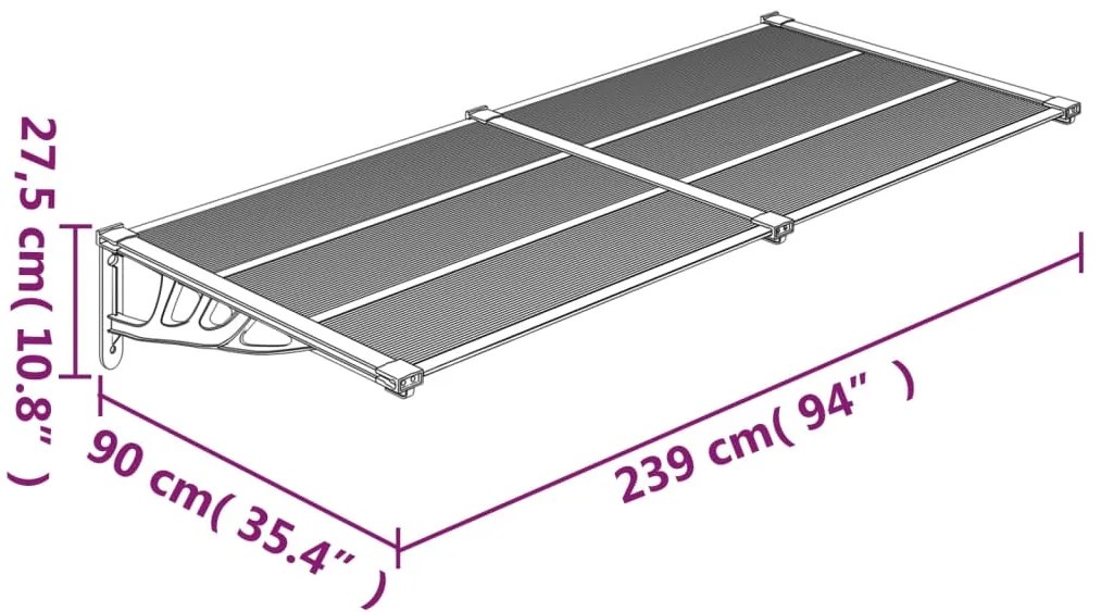 Στέγαστρο Πόρτας Γκρι &amp; Διαφανές 239x90 εκ από Πολυκαρβονικό - Διαφανές