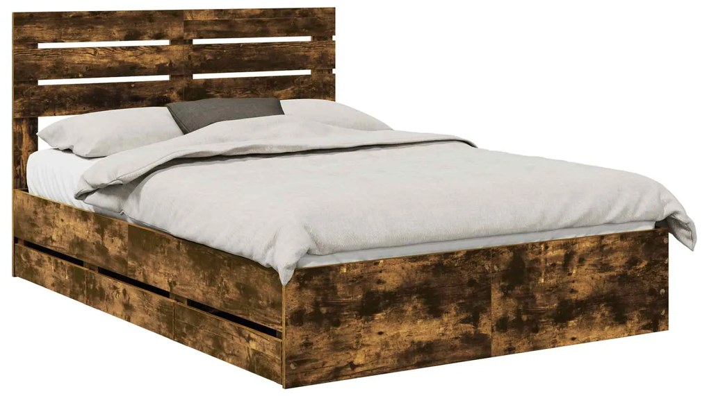 vidaXL Σκελετός Κρεβατιού Καπνιστό Δρύς 150 x 200 cm Μηχανήματος Ξύλο