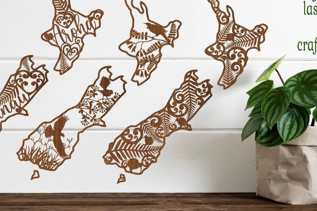 Intra απο ξύλο plywood 3mm-4mm πάχος 3 περικοπής λέιζερ New Zealand Outline Δίασταση 15x15 cm INTRAFABR-76182279