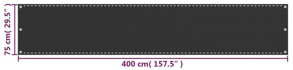 vidaXL Διαχωριστικό Βεράντας Ανθρακί 75 x 400 εκ. από HDPE