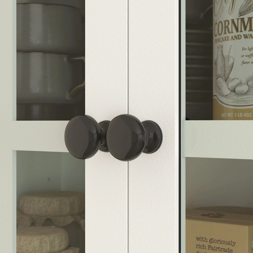 HOMCOM Ντουλάπι κουζίνας με γυάλινες πόρτες, 2 συρτάρια, Ντουλάπι σερβίτσιων, Ντουλάπι τραπεζαρίας, Ξύλο, 68 x 39,5 x 170 cm, Λευκό