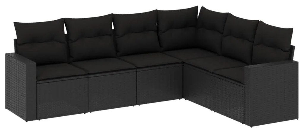 vidaXL Καναπές Κήπου 6 Τεμαχίων Μαύρο από Συνθετικό Ρατάν με Μαξιλάρια