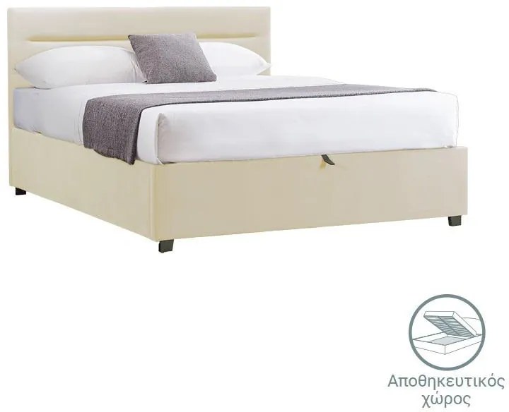 Επενδυμένο Κρεβάτι Molito Ημίδιπλο με Αποθηκευτικό χώρο Βελούδο Εκρού 120x200εκ. 128x214x91 εκ.