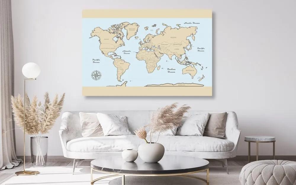 Εικόνα στον παγκόσμιο χάρτη φελλού με μπεζ περίγραμμα - 120x80  wooden