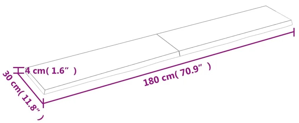 Ράφι Τοίχου Ανοιχτό Καφέ 180x30x(2-4)εκ. Επεξ. Μασίφ Ξύλο Δρυός - Καφέ