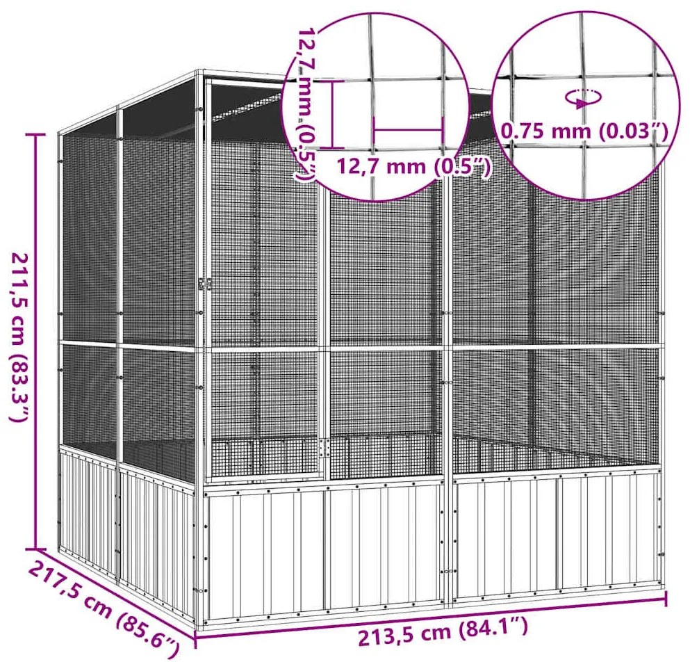 vidaXL Κλουβί Πουλιών Ανθρακί 213,5x217,5x211,5 εκ Γαλβανισμένο Χάλυβα