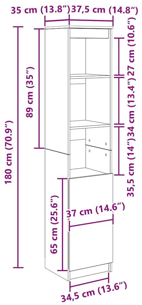 Ντουλάπι Καφέ Δρυς 37,5x35x180 εκ. Επεξεργασμένο Ξύλο 861676