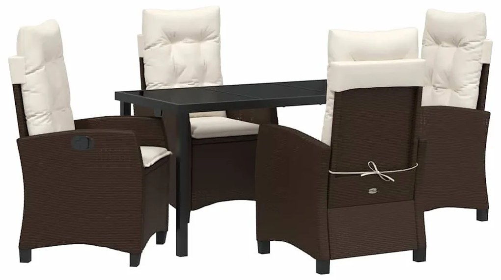 vidaXL Σέτ φαγητού για κήπο με μαξιλάρι 5 pcs Καφέ συνθετικό ρατάν