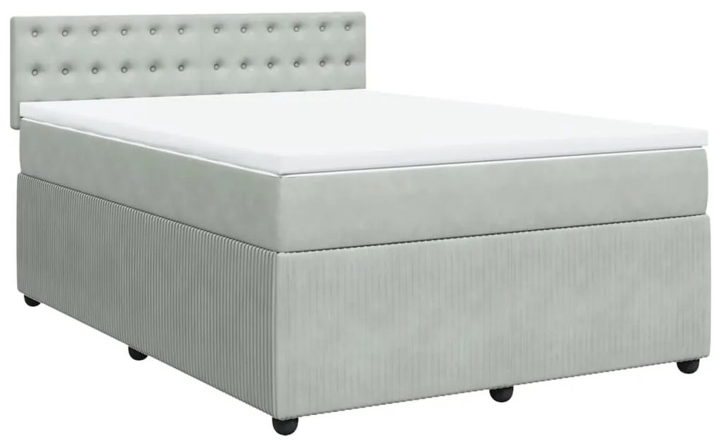 vidaXL Κρεβάτι Boxspring με Στρώμα Ανοιχτό Γκρι 140x190 εκ. Βελούδινο