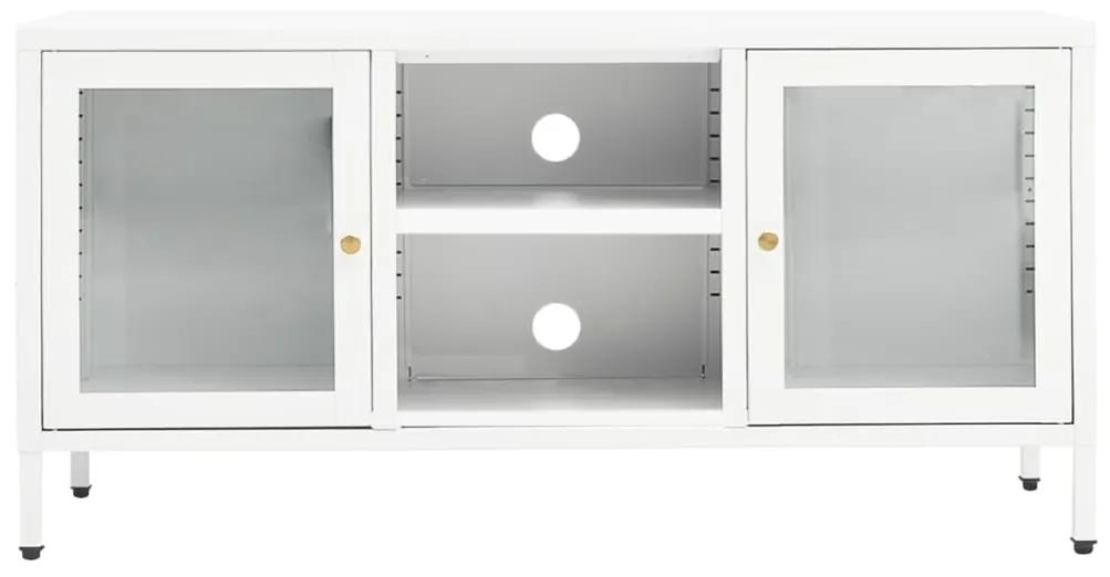 vidaXL Έπιπλο Τηλεόρασης Λευκό 105 x 35 x 52 εκ. από Ατσάλι και Γυαλί