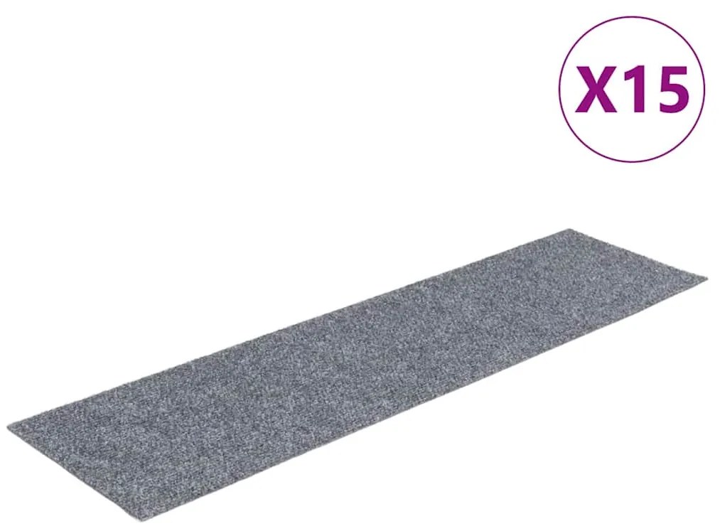 vidaXL Πατάκια Σκαλιών Αυτοκόλλητα 15 τεμ. Ανοιχτό Γκρι Ορθογώνια 76x20 εκ.