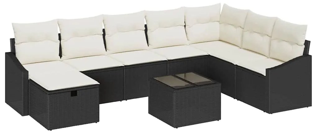 vidaXL Σετ Καναπέ Κήπου 9 pcs Μαύρο 55 x 62 x 69 εκ Πολυ ράταν